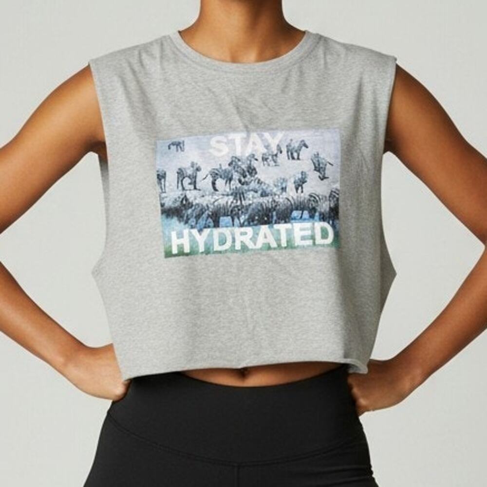Offline by Aerie Grey Stay Hydrated Graphic Print Muscle Tee Women's Size L NWT
